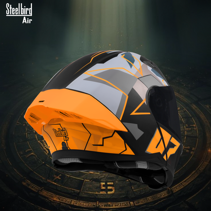 Steelbird SBA-20 07 ISI Certified Flip-Up Graphic Helmet for Men and Women with Inner Chrome Sun Shield .(Glossy Black Orange with Smoke Visor).