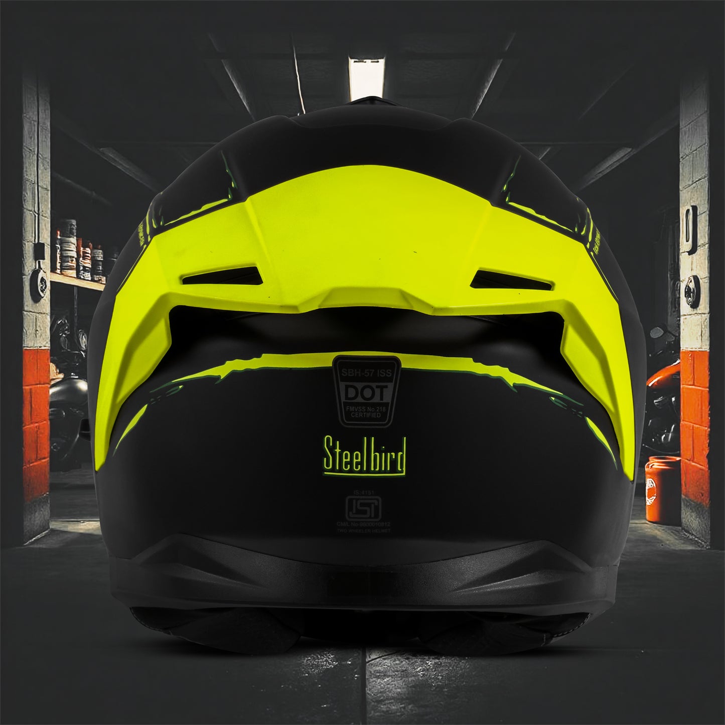 Steelbird SBH-57 Fighter F2 Graphic Helmet ISI and DOT Certified Full Face Helmet for Men with Inner Silver Sun Shield (Glossy Black Neon)