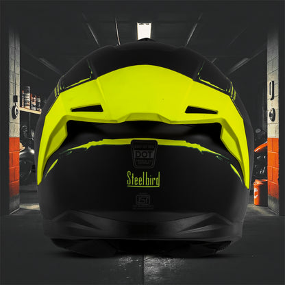 Steelbird SBH-57 Fighter F2 Graphic Helmet ISI and DOT Certified Full Face Helmet for Men with Inner Silver Sun Shield (Glossy Black Neon)