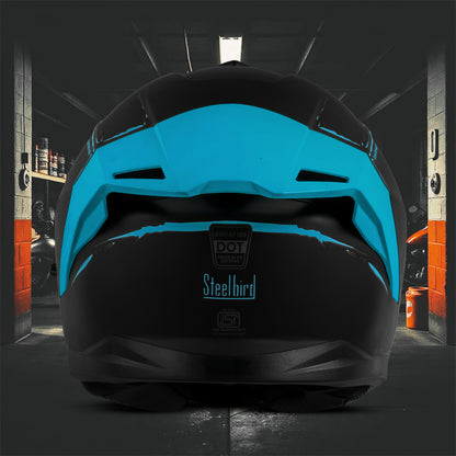 Steelbird SBH-57 Fighter F2 Graphic Helmet ISI and DOT Certified Full Face Helmet for Men with Inner Silver Sun Shield (Glossy Black Jazz Blue)