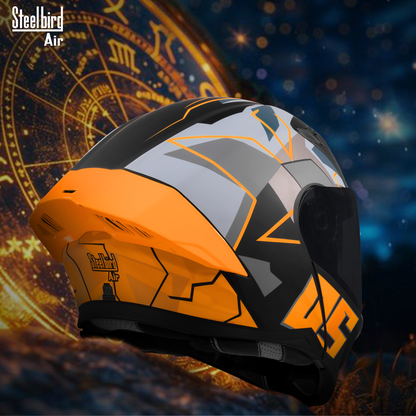 Steelbird SBA-20 05 ISI Certified Flip-Up Graphic Helmet for Men and Women with Inner Chrome Sun Shield .(Glossy Black Orange with Smoke Visor).