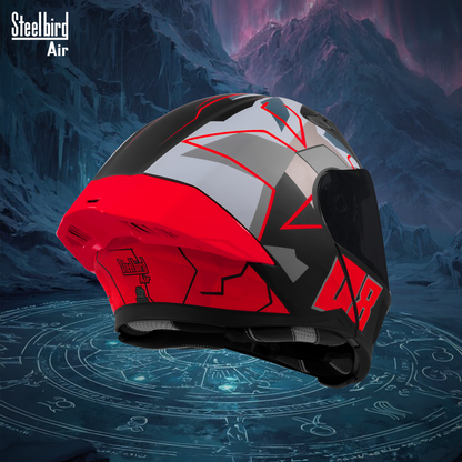 Steelbird SBA-20 08 ISI Certified Flip-Up Graphic Helmet for Men and Women with Inner Chrome Sun Shield .(Glossy Black Red with Smoke Visor)