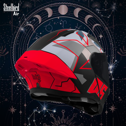 Steelbird SBA-20 06 ISI Certified Flip-Up Graphic Helmet for Men and Women with Inner Chrome Sun Shield .(Glossy Black Red with Smoke Visor).