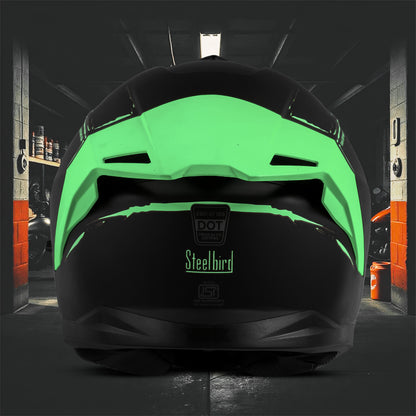 Steelbird SBH-57 Fighter F2 Graphic Helmet ISI and DOT Certified Full Face Helmet for Men with Inner Silver Sun Shield (Glossy Black Green))