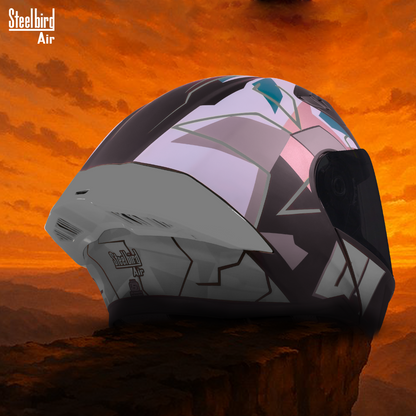 Steelbird SBA-20 01 ISI Certified Flip-Up Graphic Helmet for Men and Women with Inner Chrome Sun Shield .(Glossy Black Grey with Smoke Visor).