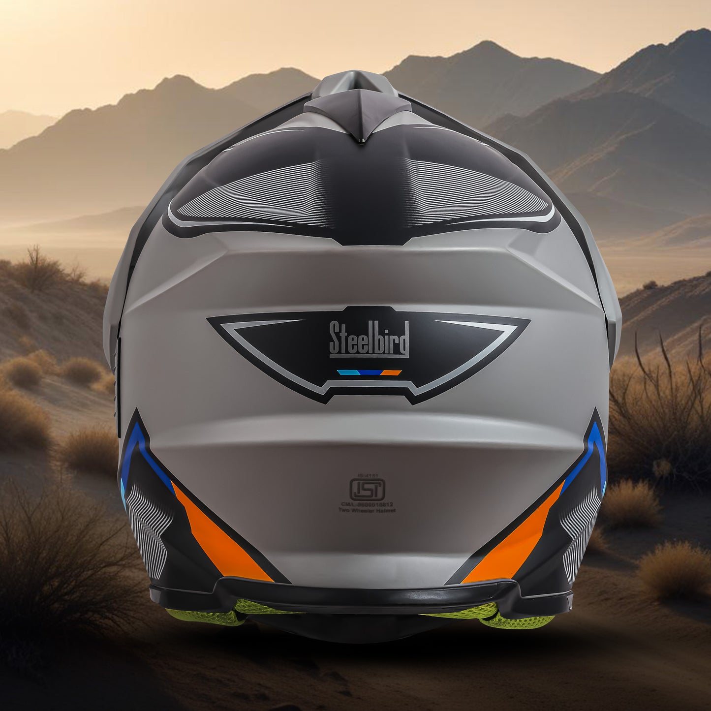 Steelbird Racer Off Road ISI Certified Motocross Double Visor Full Face Graphic Helmet Outer Clear Visor and Inner Silver Sun Shield (Glossy Grey Orange)