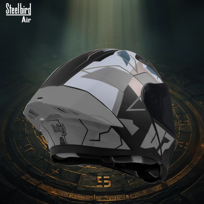 Steelbird SBA-20 07 ISI Certified Flip-Up Graphic Helmet for Men and Women with Inner Chrome Sun Shield .(Glossy Black Grey with Smoke Visor).