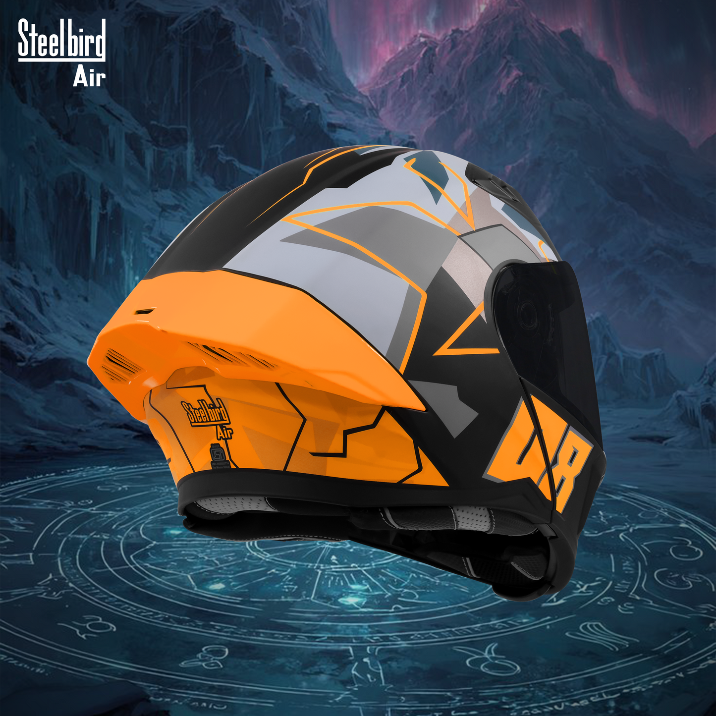 Steelbird SBA-20 08 ISI Certified Flip-Up Graphic Helmet for Men and Women with Inner Chrome Sun Shield .(Glossy Black Orange with Smoke Visor)