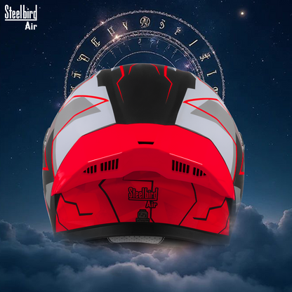 Steelbird SBA-20 03 ISI Certified Flip-Up Graphic Helmet for Men and Women with Inner Chrome Sun Shield .(Glossy Black Red with Smoke Visor).