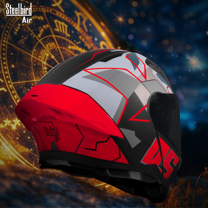 Steelbird SBA-20 05 ISI Certified Flip-Up Graphic Helmet for Men and Women with Inner Chrome Sun Shield .(Glossy Black Red with Smoke Visor).