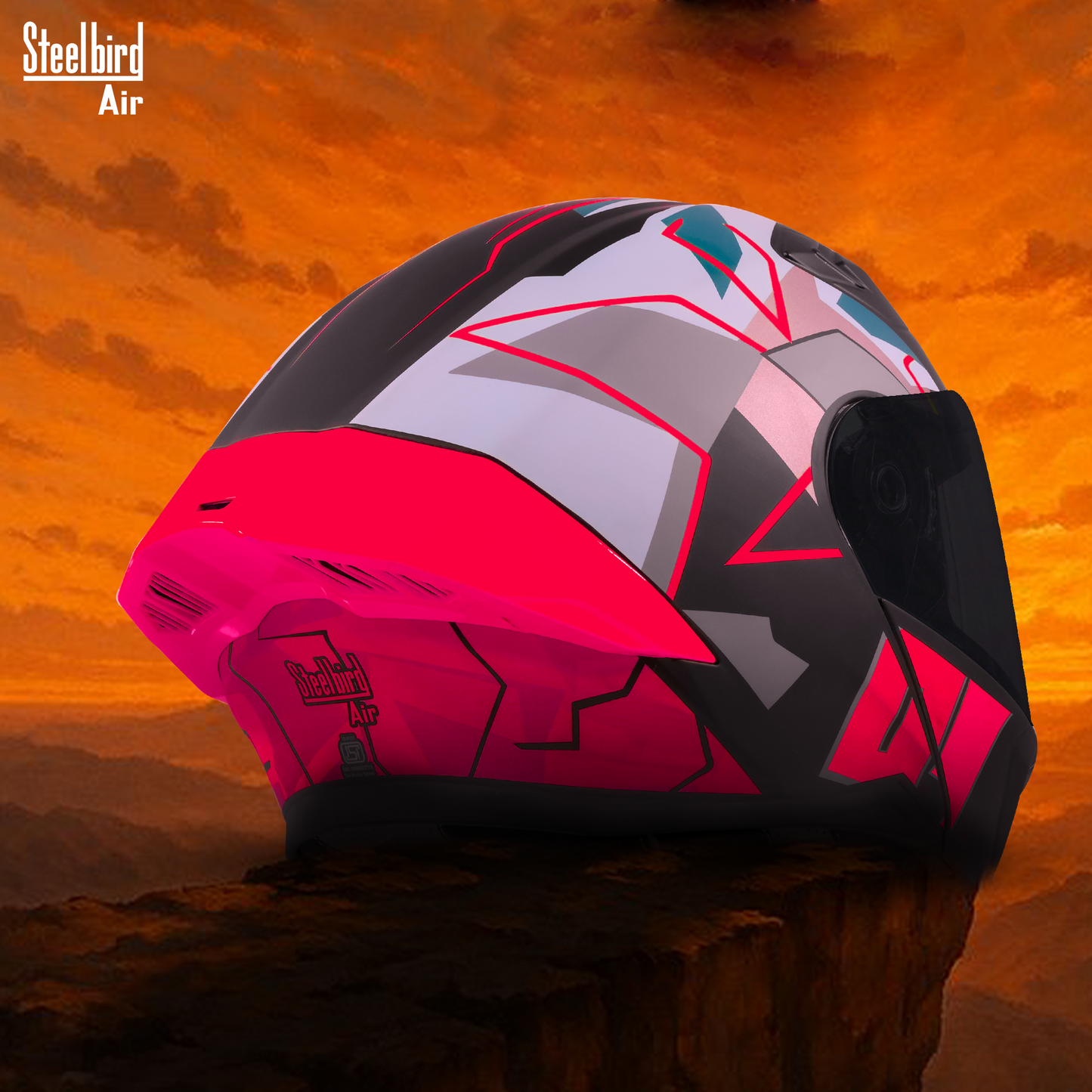 Steelbird SBA-20 01 ISI Certified Flip-Up Graphic Helmet for Men and Women with Inner Chrome Sun Shield .(Glossy Black Red with Smoke Visor)