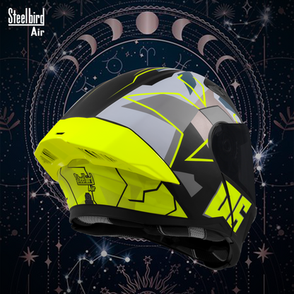 Steelbird SBA-20 06  ISI Certified Flip-Up Graphic Helmet for Men and Women with Inner Chrome Sun Shield .(Glossy Black Neon with Smoke Visor).