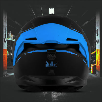 Steelbird SBH-57 Fighter F2 Graphic Helmet ISI and DOT Certified Full Face Helmet for Men with Inner Silver Sun Shield (Glossy Black Blue)