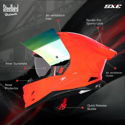 Steelbird SBH-61 SXE  Pinlock ISI and Dot Certified Full Face Helmet for Men with Inner Silver Sunshield . Clear With Chrome Visor.