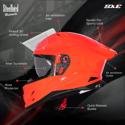 Steelbird SBH-61 SXE  Pinlock ISI and Dot Certified Full Face Helmet for Men with Inner Silver Sunshield . Clear With Anti Fog Shield.