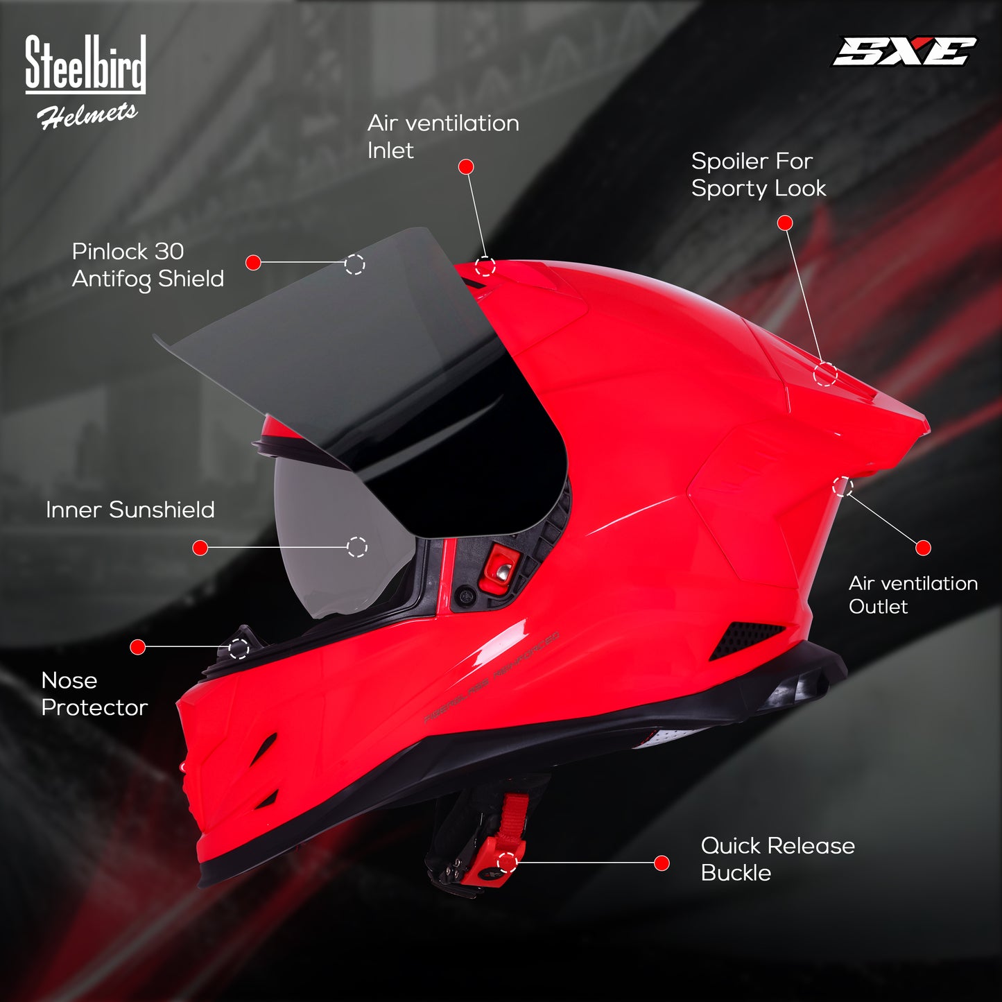 Steelbird SBH-61 SXE ISI and Dot Certified Full Face Helmet for Men with Inner Silver Sunshield . Clear With Chrome Visor.