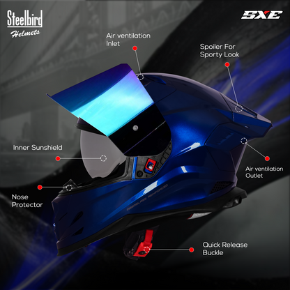 Steelbird SBH-61 SXE TPE Edition ISI and Dot Certified Full Face Helmet for Men with Inner Silver Sunshield . Clear With Chrome Visor.