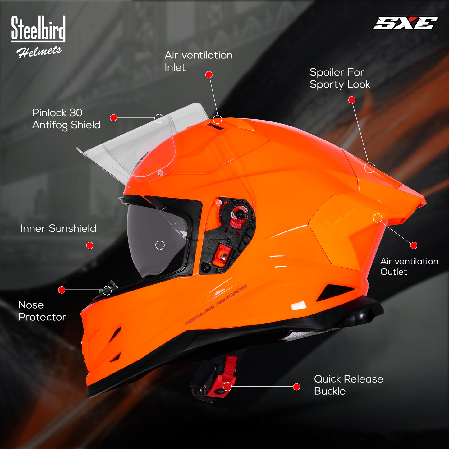 Steelbird SBH-61 SXE  Pinlock ISI and Dot Certified Full Face Helmet for Men with Inner Silver Sunshield . Clear With Anti Fog Shield.