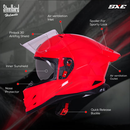 Steelbird SBH-61 SXE  Pinlock ISI and Dot Certified Full Face Helmet for Men with Inner Silver Sunshield . Clear With Anti Fog Shield.