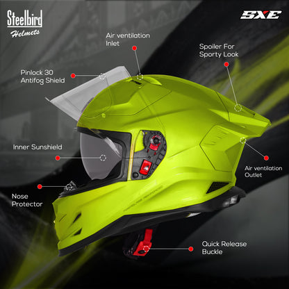 Steelbird SBH-61 SXE  Pinlock ISI and Dot Certified Full Face Helmet for Men with Inner Silver Sunshield . Clear With Anti Fog Shield.