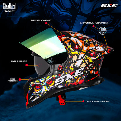 Steelbird SBH-61 SXE X1 ISI and Dot Certified Full Face Helmet for Men with Inner Silver Sunshield .