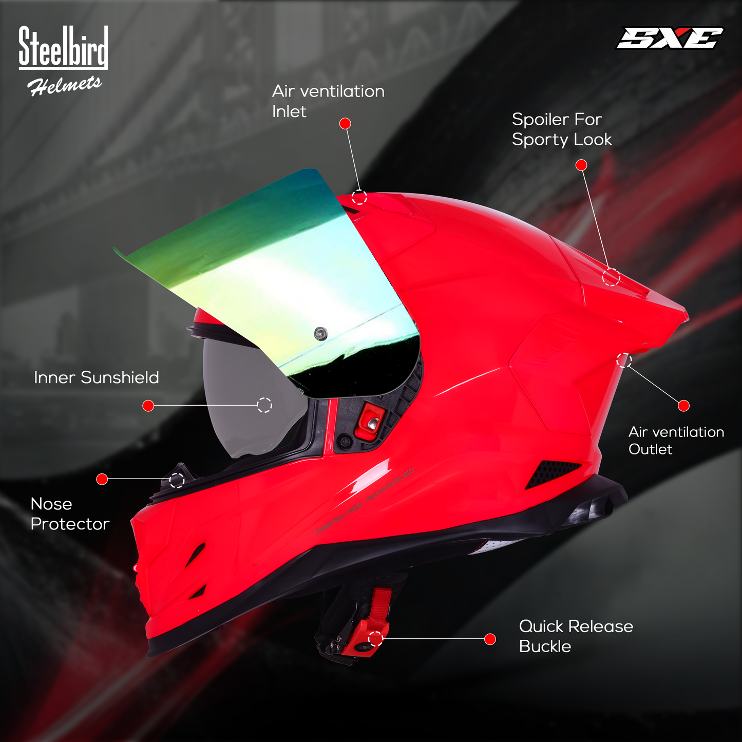 Steelbird SBH-61 SXE Pinlock ISI and Dot Certified Full Face Helmet for Men with Inner Silver Sunshield . Clear With Chrome Visor.