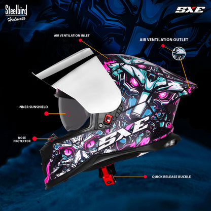 Steelbird SBH-61 SXE X1 ISI and Dot Certified Full Face Helmet for Men with Inner Silver Sunshield .Clear Visor With Extra Chrome.