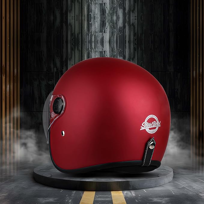 Steelbird SBH-56 Retro Steelbird SBH-56 Retro ISI Certified Open Face Helmet for Men and Women (Matt Maroon).