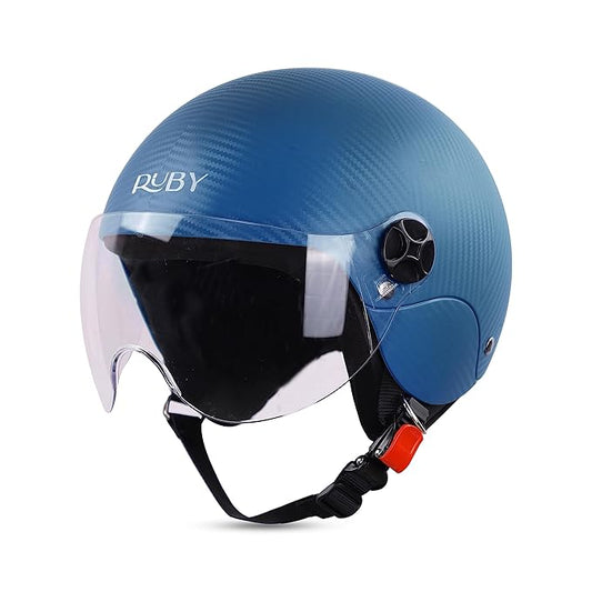 Steelbird SBH-16 Ruby ISI Certified Open Face Helmet.( Dashing Blue with Clear Visor)