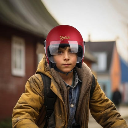 Steelbird SBH-56 Retro Steelbird SBH-56 Retro ISI Certified Open Face Helmet for Men and Women (Matt Maroon).