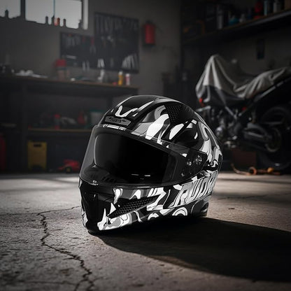 Steelbird SBH-25 Rudra Agni ISI Certified Full Face Graphic Helmet for Men with Inner Smoke Sun Shield ( Glossy Black Grey)