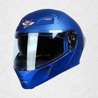 Steelbird SBA-20 7Wings ISI Certified Flip-Up Helmet with Black Spoiler for Men and Women with Inner Smoke Sun Shield (Glossy Blue)