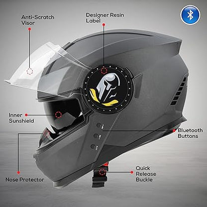 Steelbird Bluetooth Full Face ISI Certified Helmet for Men with Inner Smoke Sun Shield | SBH-40 7Wings .