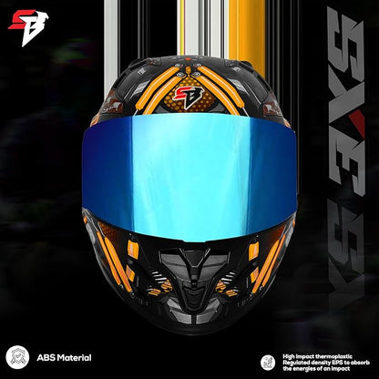 Steelbird SBH 61 SXE X2 ISI and Dot Certified Full Face Helmet for Men and with Inner Silver Sunshield (Glossy Black Orange)