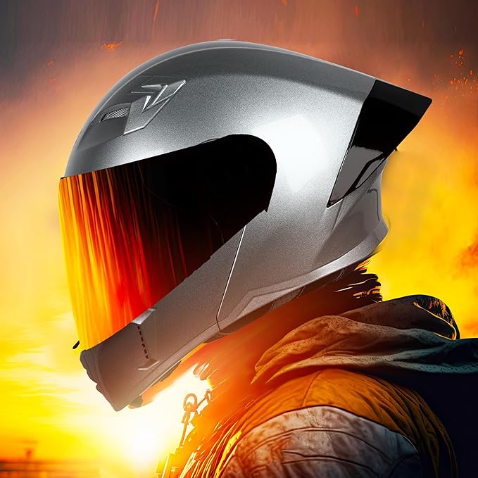 Steelbird SBA-20 7Wings ISI Certified Flip-Up Helmet with Black Spoiler for Men and Women with Inner Smoke Sun Shield (Glossy Silver with Smoke Visor).