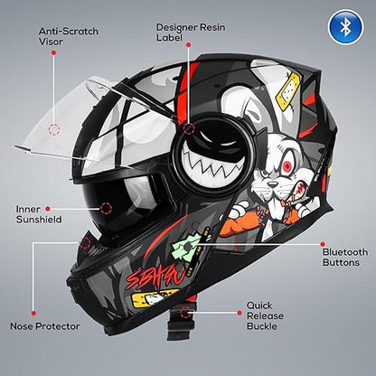 Steelbird Crazy Doe Bluetooth Full Face ISI Certified Motorcycling Helmet for Men with Inner Smoke Sun Shield | SBH-40 7Wings.