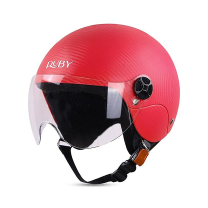 Steelbird SBH-16 Ruby ISI Certified Open Face Helmet.(Dashing Red with Clear Visor)
