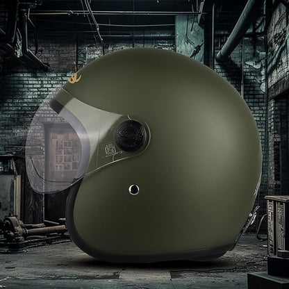 Steelbird SBH-56 Retro Steelbird SBH-56 Retro ISI Certified Open Face Helmet for Men and Women (Matt Battle Green ).