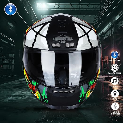 Steelbird Crazy Doe Bluetooth Full Face ISI Certified Motorcycling Helmet for Men with Inner Smoke Sun Shield | SBH-40 7Wings.