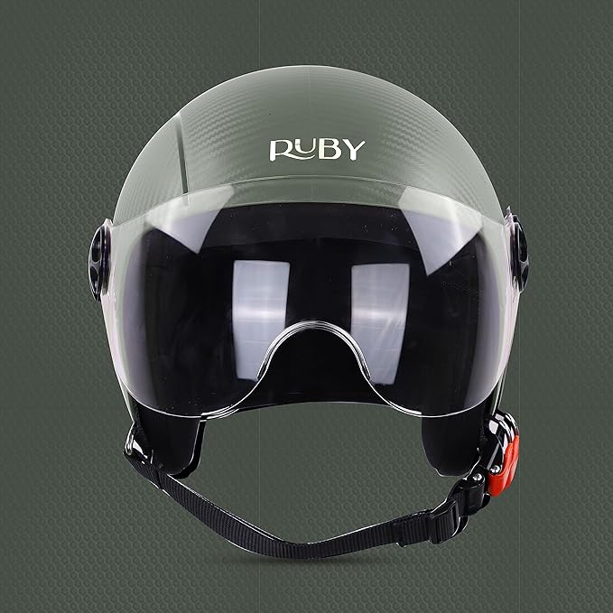 Steelbird SBH-16 Ruby ISI Certified Open Face Helmet.( Dashing Battle Green with Clear Visor).