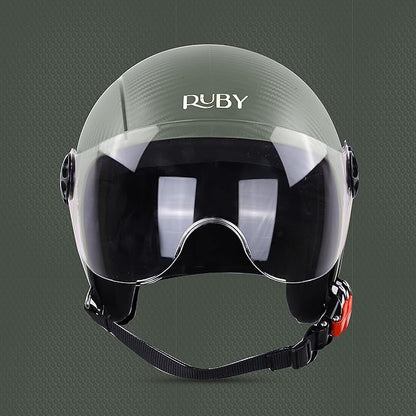 Steelbird SBH-16 Ruby ISI Certified Open Face Helmet.( Dashing Battle Green with Clear Visor).