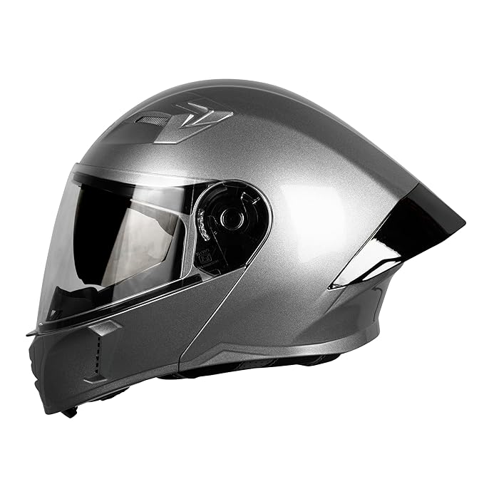 Steelbird SBA-20 7Wings ISI Certified Flip-Up Helmet with Black Spoiler for Men and Women with Inner Smoke Sun Shield (Glossy Silver)