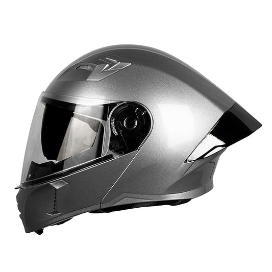Steelbird SBA-20 7Wings ISI Certified Flip-Up Helmet with Black Spoiler for Men and Women with Inner Smoke Sun Shield (Glossy Silver)