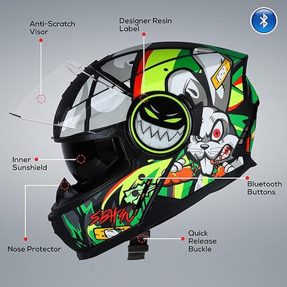 Steelbird Crazy Doe Bluetooth Full Face ISI Certified Motorcycling Helmet for Men with Inner Smoke Sun Shield | SBH-40 7Wings.