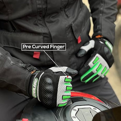 Steelbird Polyester Adventure A-1 Full Finger Riding Gloves With Touch Screen Sensitivity At Thumb & Index Finger, Protective Off-Road Motorbike Racing.