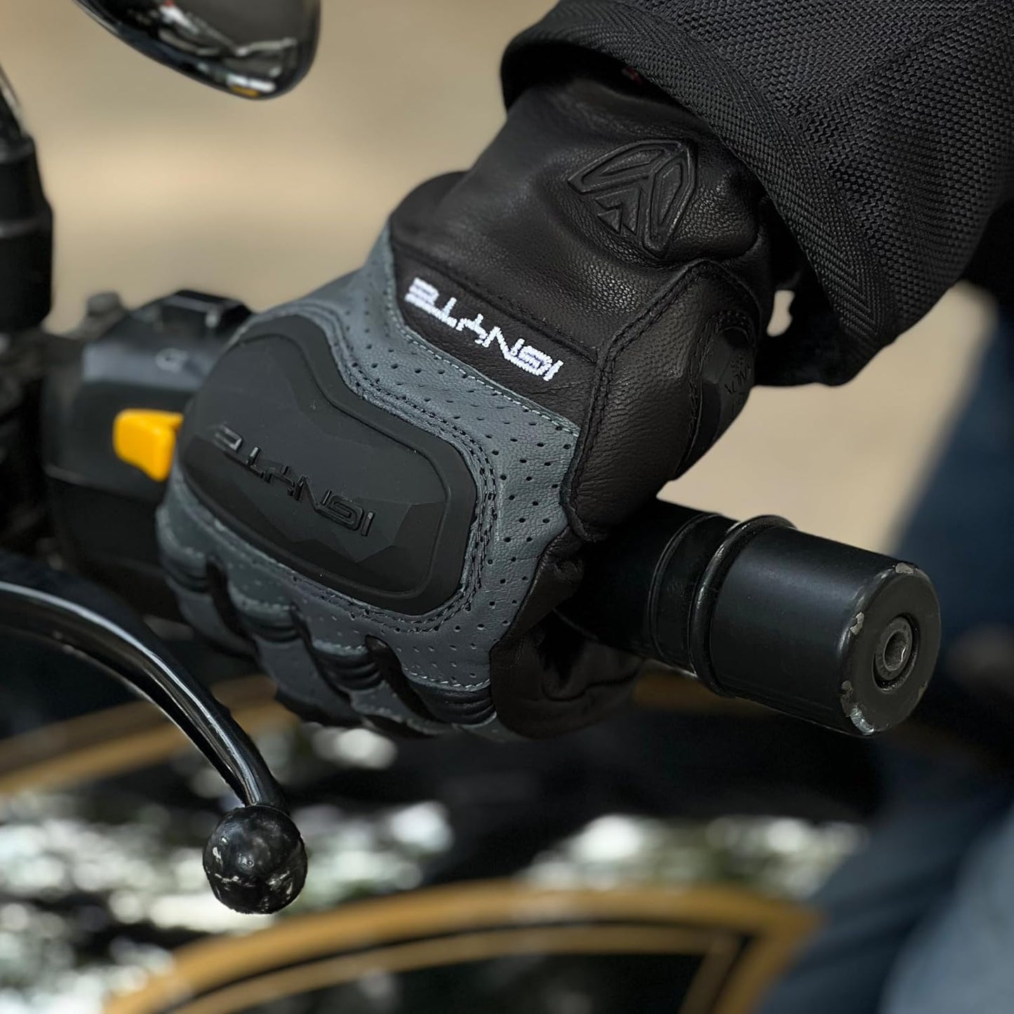 Ignyte Gauntlet Full Finger Bike Riding Leather Gloves with Touch Screen Sensitivity at Thumb and Index Finger, Protective Off-Road Motorbike Racing (Grey) .