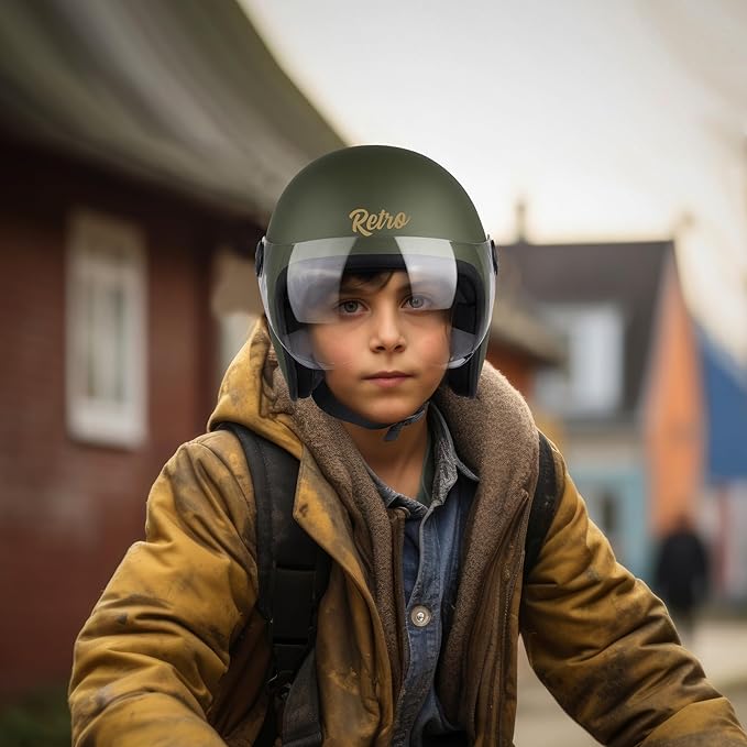Steelbird SBH-56 Retro Steelbird SBH-56 Retro ISI Certified Open Face Helmet for Men and Women (Matt Battle Green ).