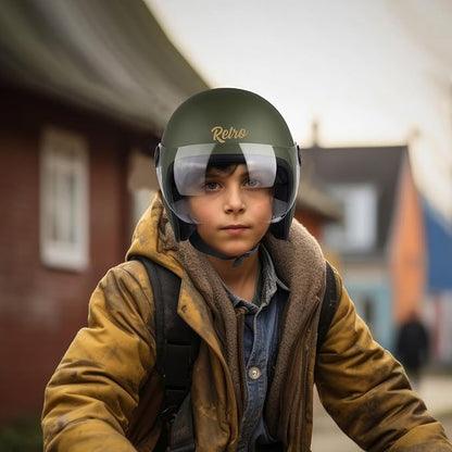 Steelbird SBH-56 Retro Steelbird SBH-56 Retro ISI Certified Open Face Helmet for Men and Women (Matt Battle Green ).