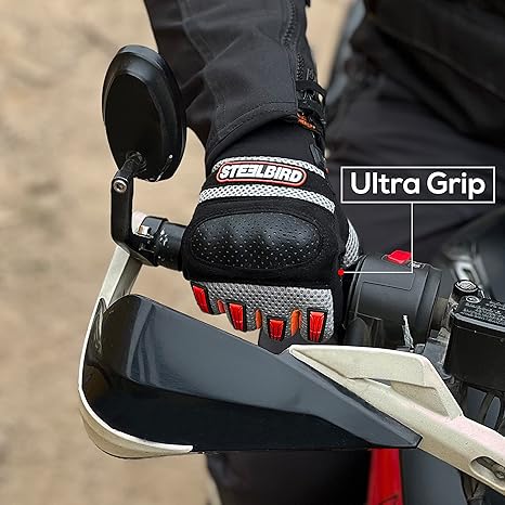 Steelbird Polyester Adventure A-1 Full Finger Riding Gloves With Touch Screen Sensitivity At Thumb & Index Finger, Protective Off-Road Motorbike Racing.