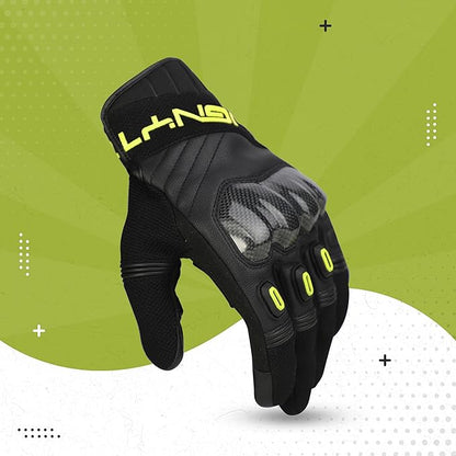 Ignyte Carbon Full Finger Bike Riding Gloves with Touch Screen Sensitivity at Thumb and Index Finger and Carbon knuckle Protector (Neon)